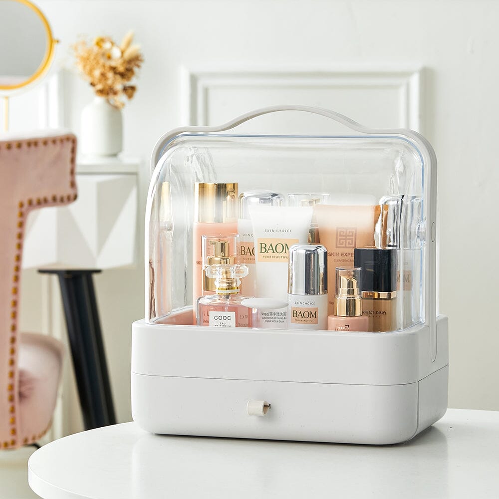 White Portable Dustproof Makeup Storage Box Makeup Organizers Living and Home 26.5cm W x 18.2cm D x 30cm H