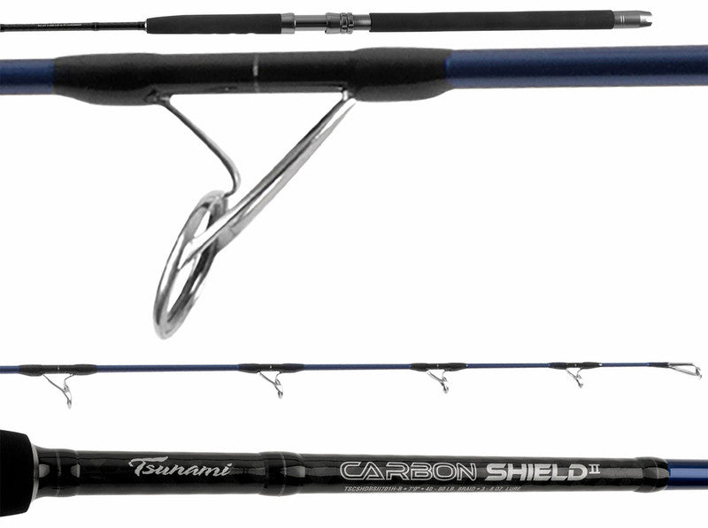 TSUNAMI CARBON SHIELD II BOAT SPINNING ROD 7'10" XH MF 30-65 LB TSCSHDII701XH