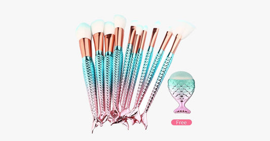 Mermaid Makeup Brush Set with FREE Contour Brush - Professional Cosmetic Brush for Eyeshadow, Eyeliner, Blush & Concealer