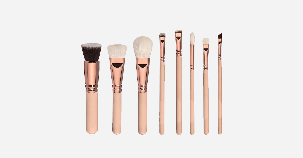 Princess Makeup Brush Set of 8 with Rose Gold and Beige Handles- Makes You Look And Feel Like A Princess!