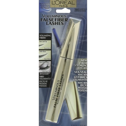 L'Oreal Paris Voluminous False Fiber Lashes Waterproof Mascara, 285 Blackest Black, 0.35 Fl Oz