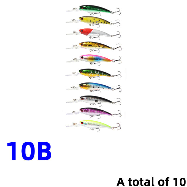 30Pcs/20Pcs/10Pcs Minnow Set Hard Bait Fishing Lure Bass Pike Fresh Salt Water Sea 3D Eyes Wobbler Tackle Crankbait Pesca Kit