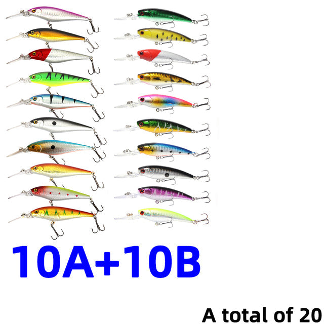 30Pcs/20Pcs/10Pcs Minnow Set Hard Bait Fishing Lure Bass Pike Fresh Salt Water Sea 3D Eyes Wobbler Tackle Crankbait Pesca Kit