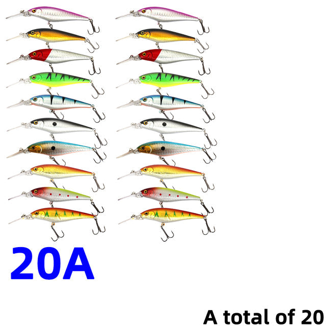 30Pcs/20Pcs/10Pcs Minnow Set Hard Bait Fishing Lure Bass Pike Fresh Salt Water Sea 3D Eyes Wobbler Tackle Crankbait Pesca Kit